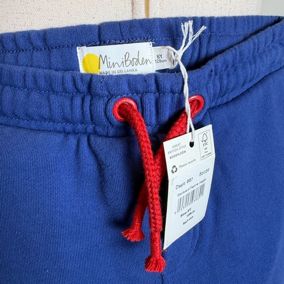 NWT Mini Boden Size 8 Embroidered Blue Joggers with Santa and Reindeer Design - Picture 2 of 4